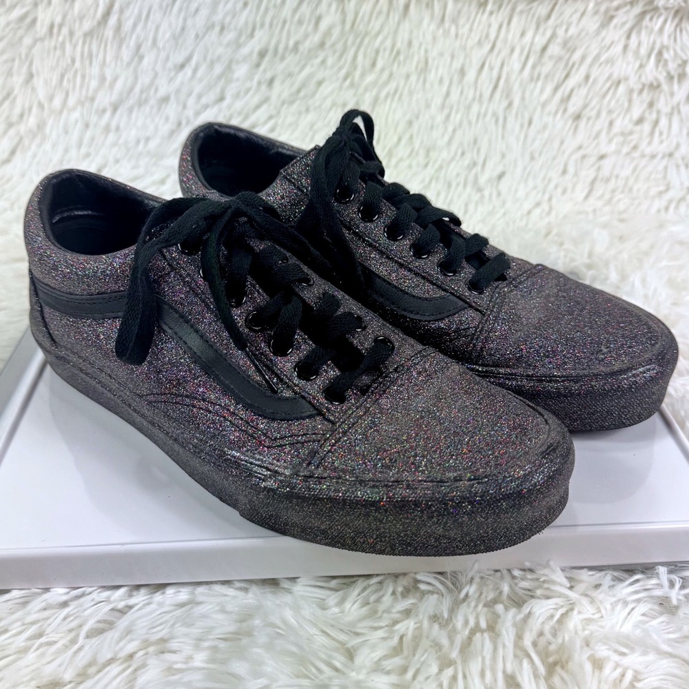 Vans Old Skool Rainbow Black Glitter Sparkle Sneakers Women's 9.5 Men's 8